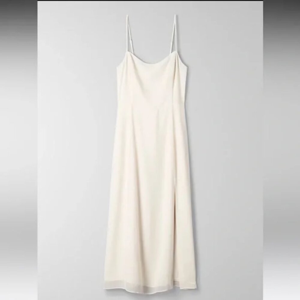 Wilfred Elegant White Spaghetti-Strap Midi Dress with Front Slit - Picture 13 of 14